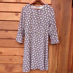 Loft Pretty Grey Floral Spring Summer Midi Dress. Fully Lined. EUC Size 4